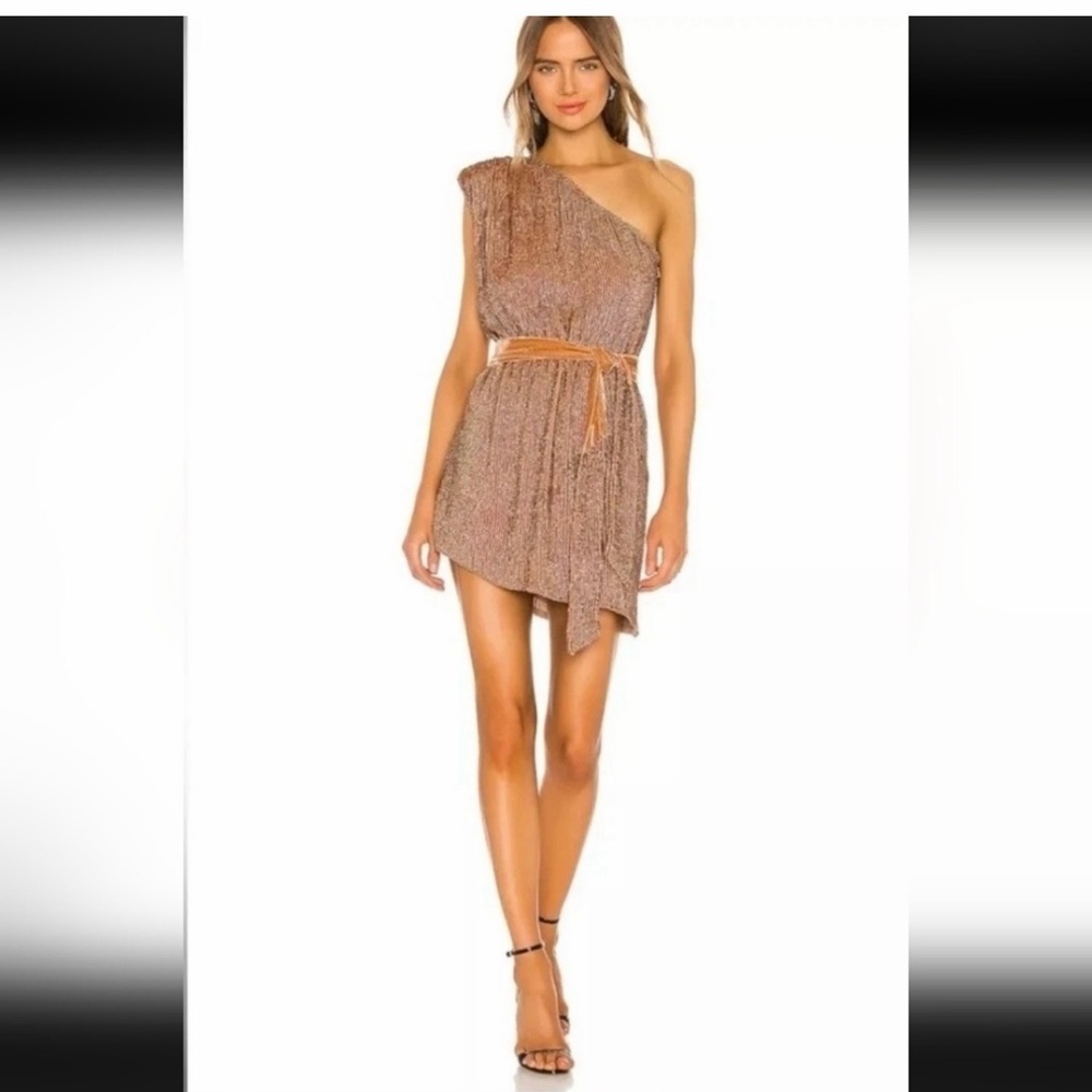 Retrofete One-Shoulder Tan Dress